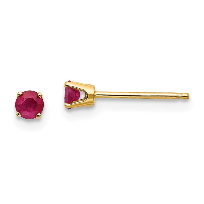 Million Charms 14k Yellow Gold 3mm July/Ruby Post Earrings, 3mm x 3mm