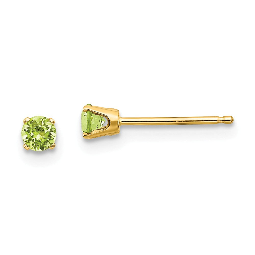 Million Charms 14k Yellow Gold 3mm August/Peridot Post Earrings, 3mm x 3mm