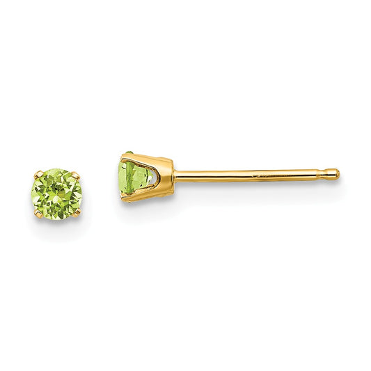 Million Charms 14k Yellow Gold 3mm August/Peridot Post Earrings, 3mm x 3mm