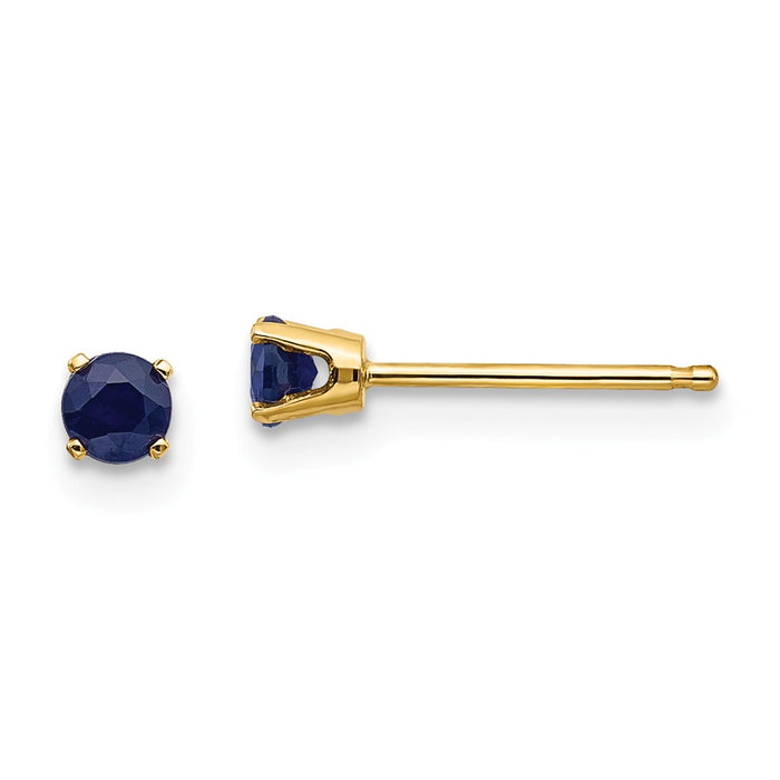 Million Charms 14k Yellow Gold 3mm September/Sapphire Post Earrings, 3mm x 3mm