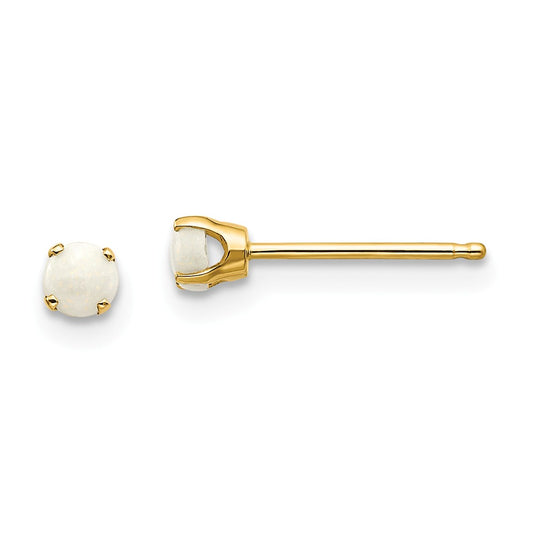 Million Charms 14k Yellow Gold 3mm October/Opal Post Earrings, 3mm x 3mm