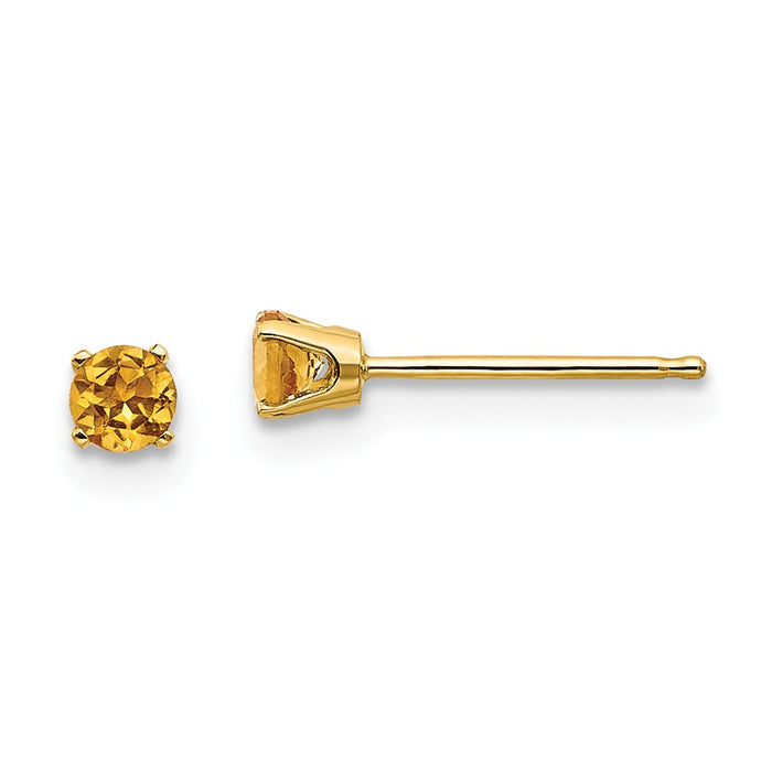 Million Charms 14k Yellow Gold 3mm November/Citrine Post Earrings, 3mm x 3mm