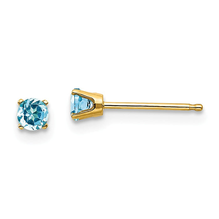 Million Charms 14k Yellow Gold 3mm December/Blue Topaz Post Earrings, 3mm x 3mm