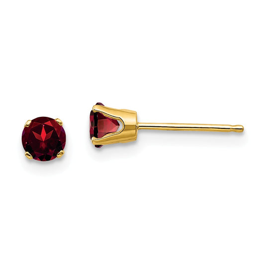 Million Charms 14k Yellow Gold 4mm Round January/Garnet Post Earrings, 4mm x 4mm