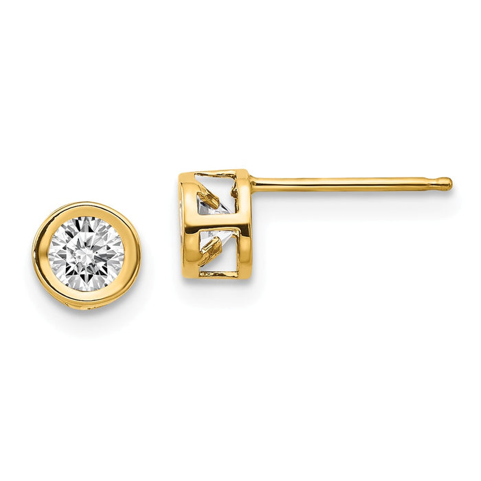 Million Charms 14k Yellow Gold 4mm Bezel April/White Topaz Post Earrings, 4mm x 4mm