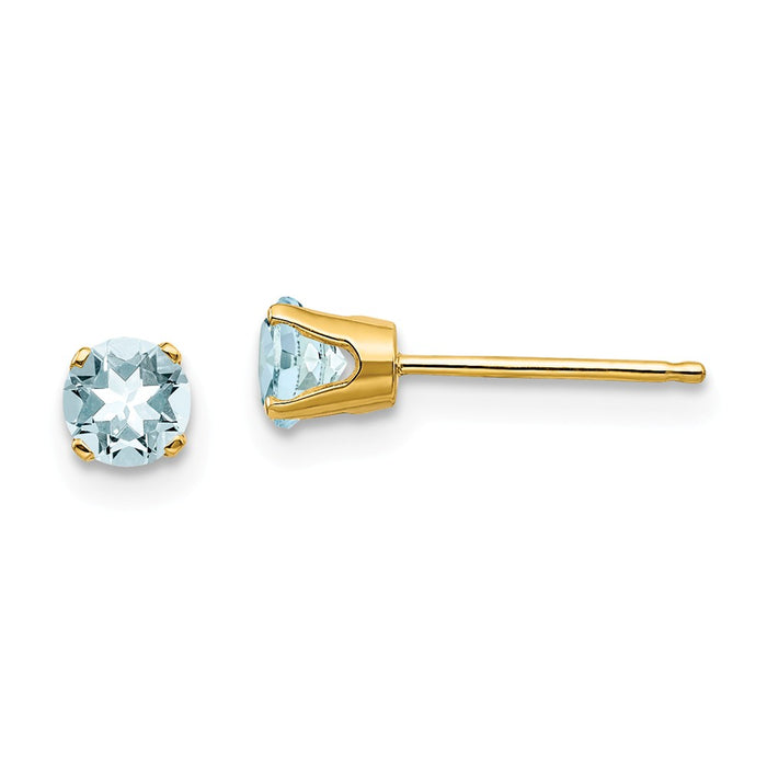 Million Charms 14k Yellow Gold 4mm March/Aquamarine Post Earrings, 4mm x 4mm