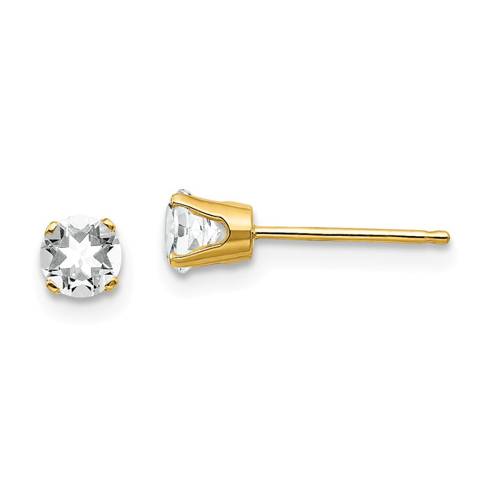 Million Charms 14k Yellow Gold 4mm April/White Topaz Post Earrings, 4mm x 4mm