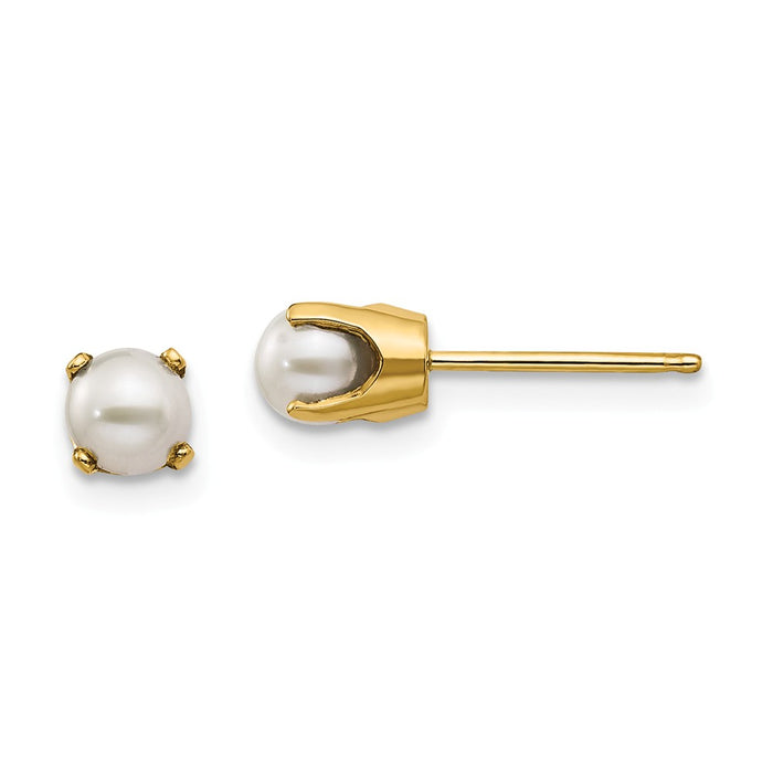 Million Charms 14k Yellow Gold 4mm June/Freshwater Cultured Pearl Post Earrings, 4mm x 4mm