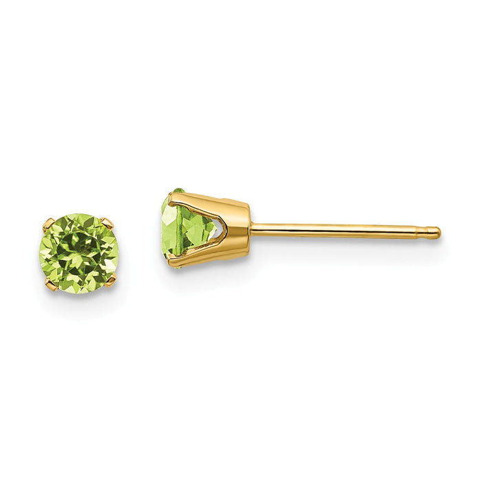 Million Charms 14k Yellow Gold 4mm August/Peridot Post Earrings, 4mm x 4mm