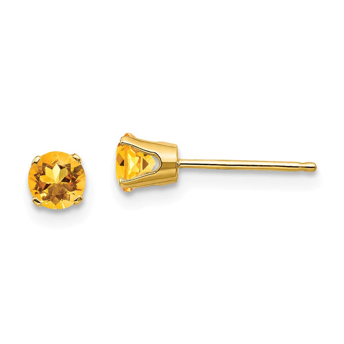 Million Charms 14k Yellow Gold 4mm November/Citrine Post Earrings, 4mm x 4mm