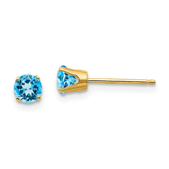 Million Charms 14k Yellow Gold 4mm December/Blue Topaz Post Earrings, 4mm x 4mm