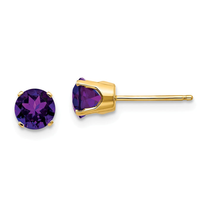 Million Charms 14k Yellow Gold 5mm Amethyst Earrings - February, 5mm x 5mm