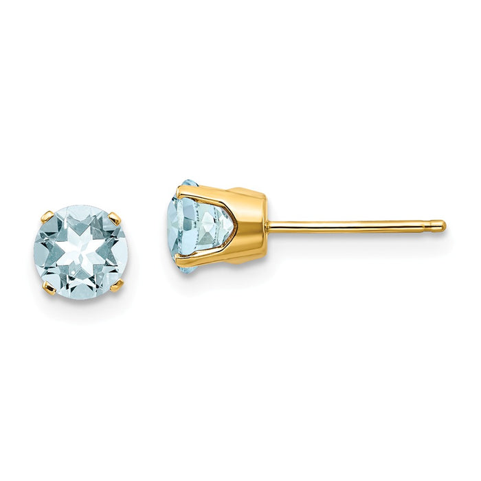 Million Charms 14k Yellow Gold 5mm Aquamarine Earrings - March, 5mm x 5mm