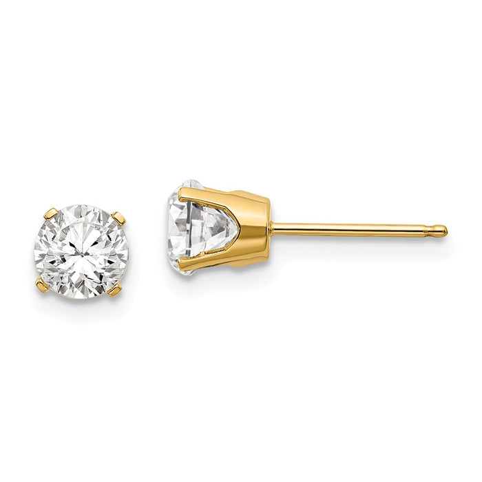 Million Charms 14k Yellow Gold 5mm White Topaz Earrings - April, 5mm x 5mm