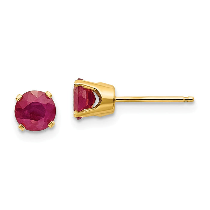 Million Charms 14k Yellow Gold 5mm Ruby Earrings - July, 5mm x 5mm