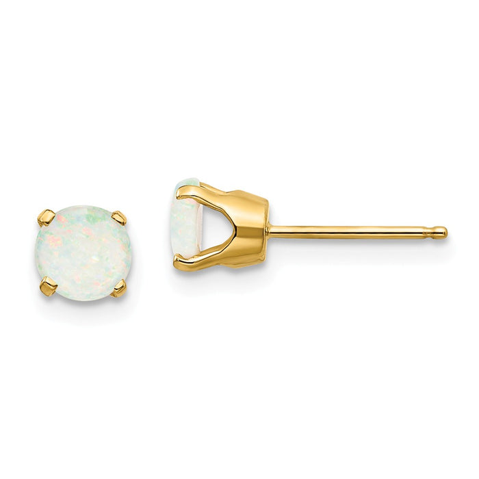 Million Charms 14k Yellow Gold 5mm Opal Earrings - October, 5mm x 5mm