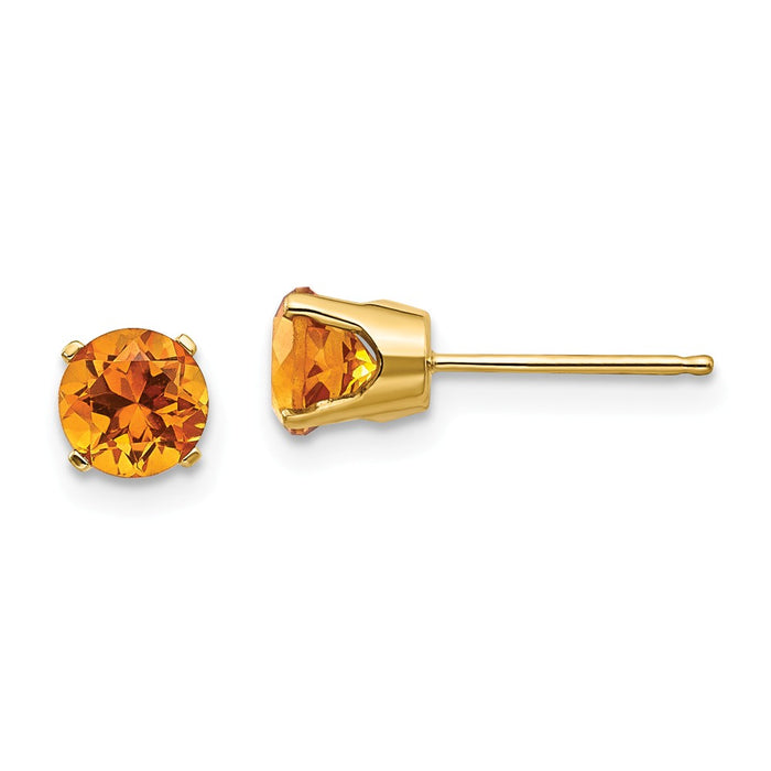 Million Charms 14k Yellow Gold 5mm Citrine Earrings - November, 5mm x 5mm