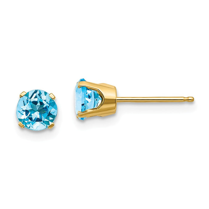 Million Charms 14k Yellow Gold 5mm Blue Topaz Earrings - December, 5mm x 5mm