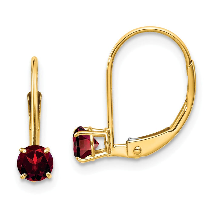 Million Charms 14k Yellow Gold Garnet Earrings - January, 13mm x 4mm