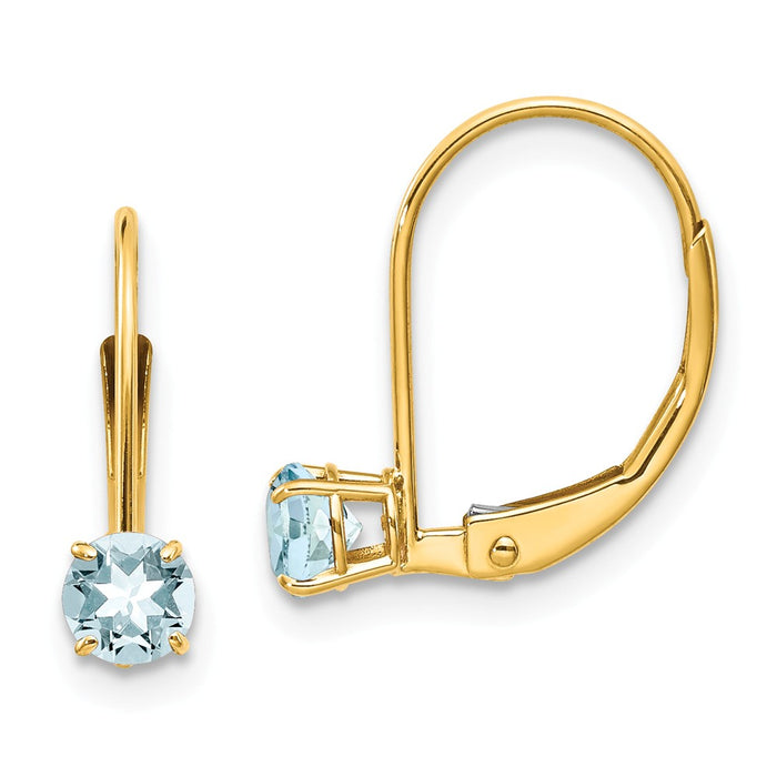 Million Charms 14k Yellow Gold Aquamarine Earrings - March, 13mm x 4mm
