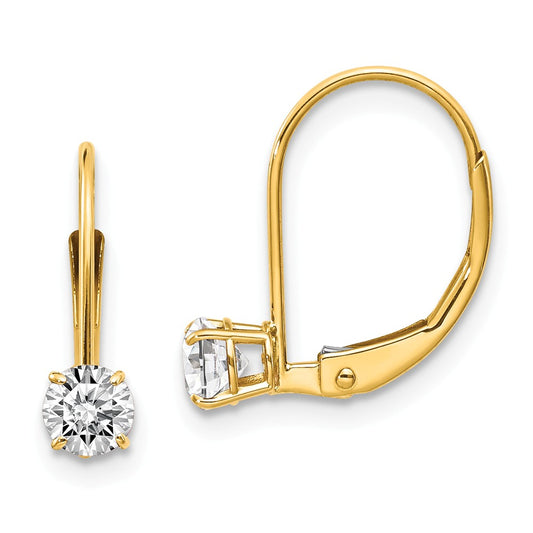 Million Charms 14k Yellow Gold White Topaz Earrings - April, 13mm x 4mm