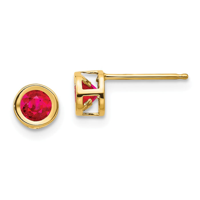 Million Charms 14k Yellow Gold Ruby Earrings - July, 5mm x 5mm