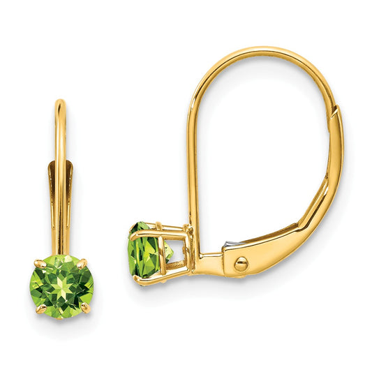 Million Charms 14k Yellow Gold 4mm Round August/Peridot Leverback Earrings, 13mm x 4mm