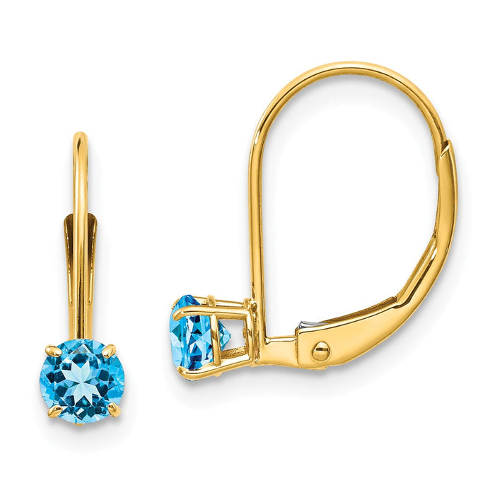 Million Charms 14k Yellow Gold 4mm Round December/Blue Topaz Leverback Earrings, 13mm x 4mm