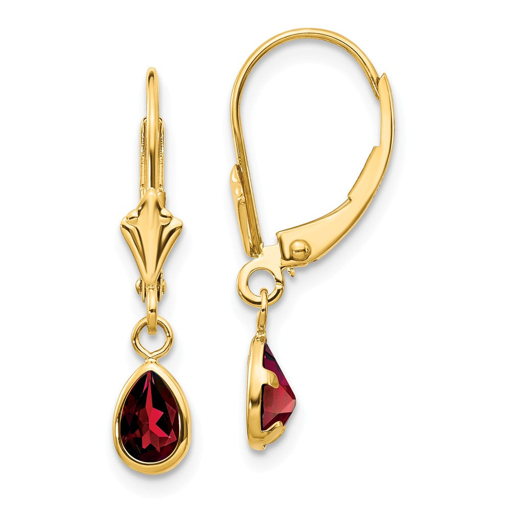 Million Charms 14k Yellow Gold 6x4mm Garnet/January Earrings, 23mm x 4mm