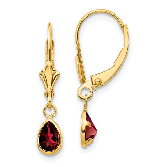 Million Charms 14k Yellow Gold 6x4mm Garnet/January Earrings, 23mm x 4mm