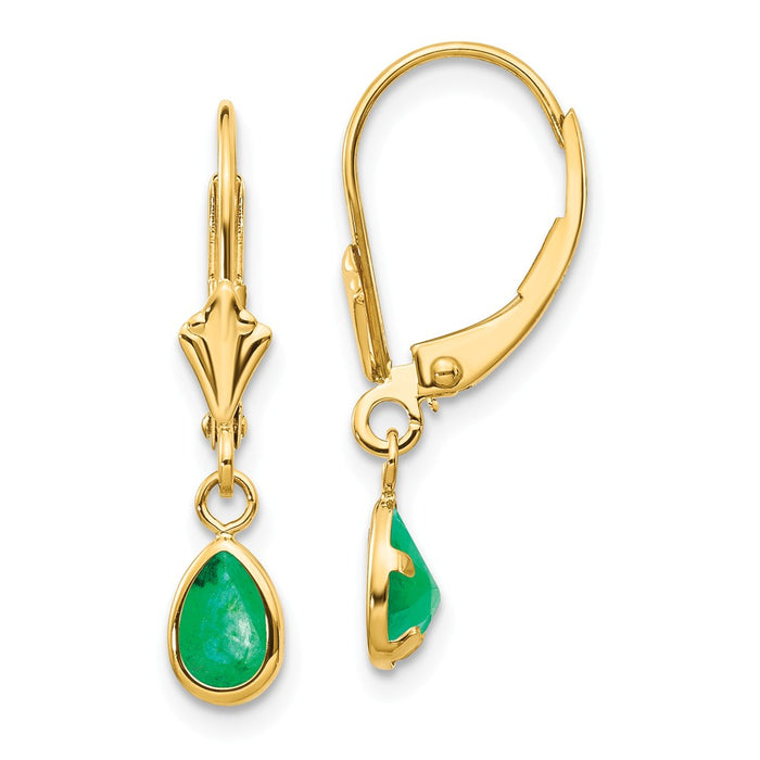 Million Charms 14k Yellow Gold 6x4mm Emerald/May Earrings, 23mm x 4mm