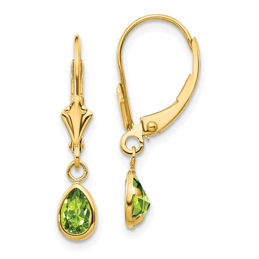 Million Charms 14k Yellow Gold 6x4mm August/Peridot Earrings, 23mm x 4mm