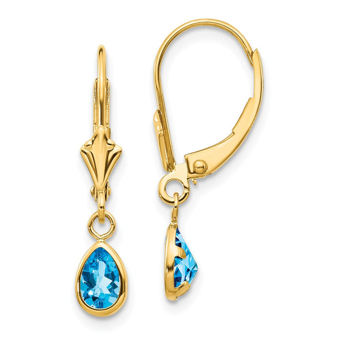 Million Charms 14k Yellow Gold 6x4mm December/Blue Topaz Earrings, 23mm x 4mm