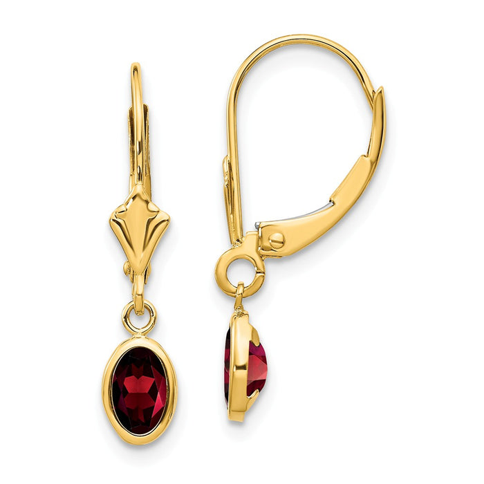 Million Charms 14k Yellow Gold 6x4mm Garnet/January Earrings, 23mm x 4mm