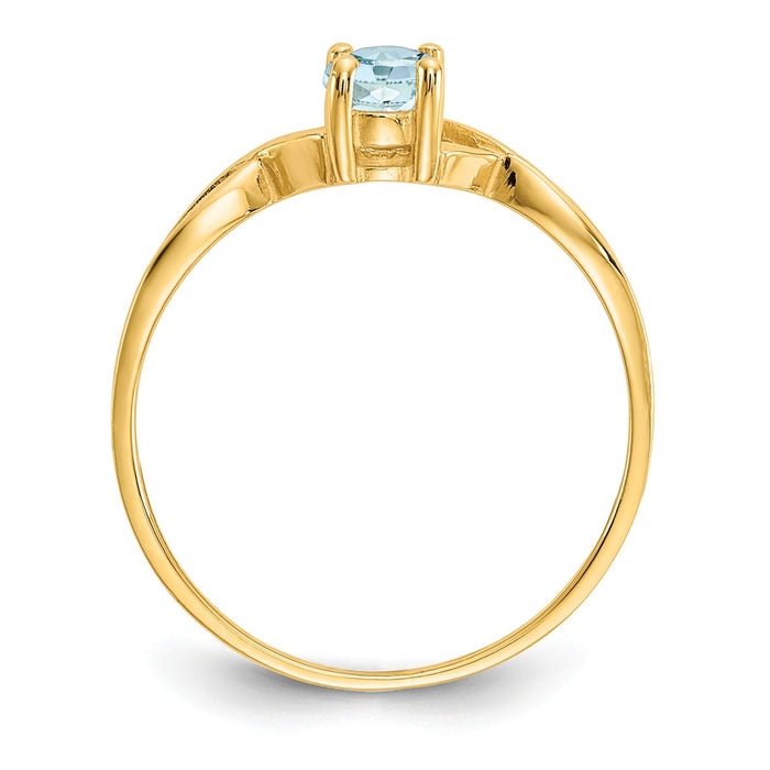 10k Yellow Gold Polished Geniune Aquamarine Birthstone Ring, Size: 7