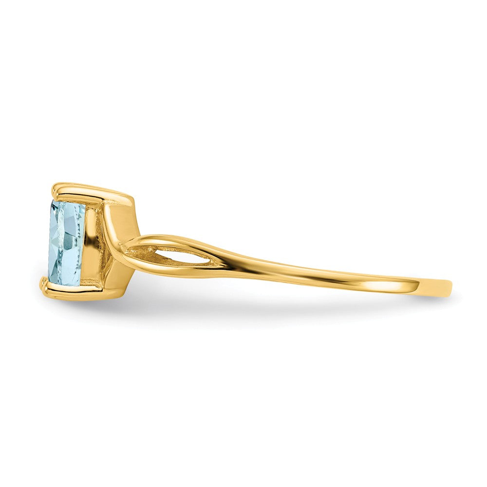 10k Yellow Gold Polished Geniune Aquamarine Birthstone Ring, Size: 7