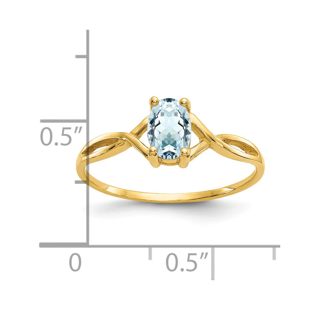 10k Yellow Gold Polished Geniune Aquamarine Birthstone Ring, Size: 7