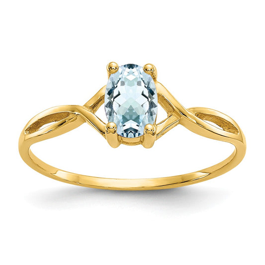 10k Yellow Gold Polished Geniune Aquamarine Birthstone Ring, Size: 7