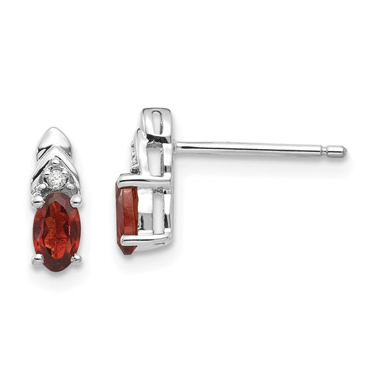Million Charms 14k White Gold Genuine Garnet Diamond Earring, 9mm x 4mm