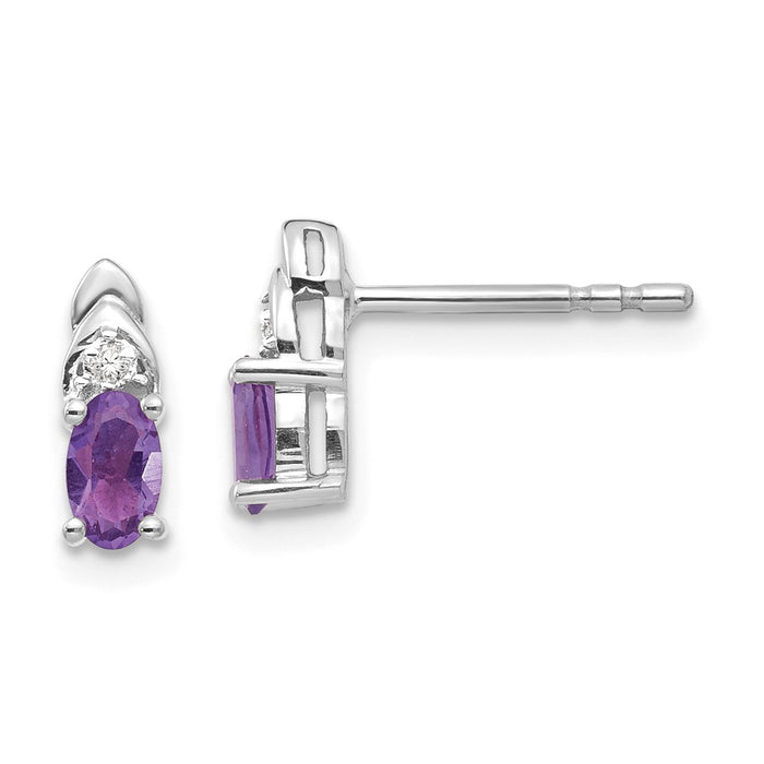 Million Charms 14k White Gold Genuine Amethyst Diamond Earring, 9mm x 4mm