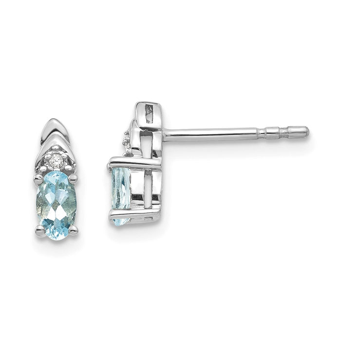 Million Charms 14k White Gold Aquamarine Diamond Earring, 9mm x 4mm