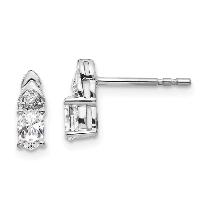 Million Charms 14k White Gold White Topaz Diamond Earring, 9mm x 4mm