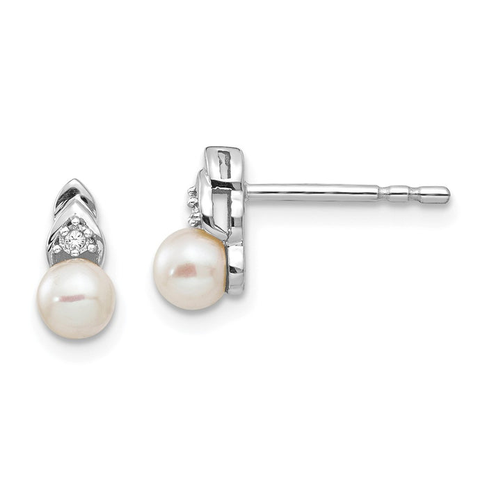 14k White Gold Genuine Freshwater Cultured Pearl Diamond Earring, 9mm x 4mm