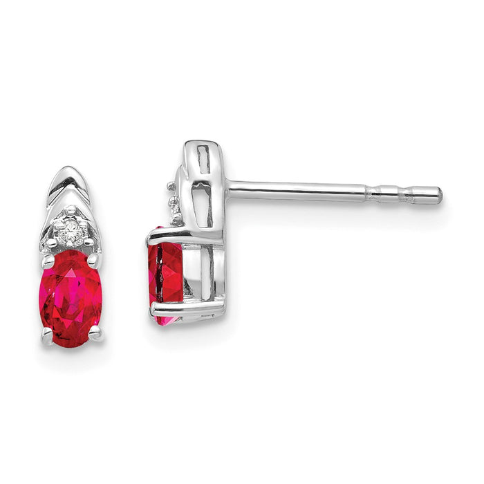 Million Charms 14k White Gold Ruby Diamond Earring, 9mm x 4mm