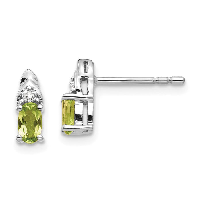 14k White Gold Peridot Diamond Earring, 9mm x 4mm