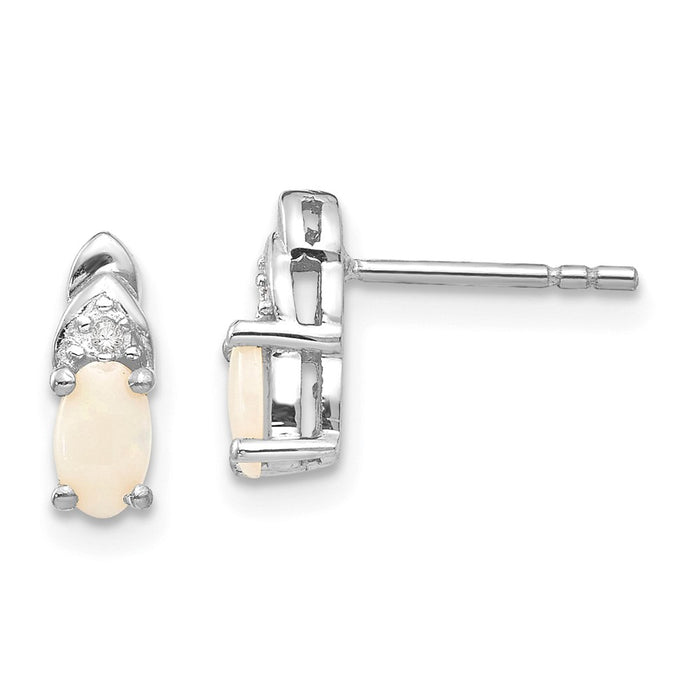 Million Charms 14k White Gold Opal Diamond Earring, 9mm x 4mm