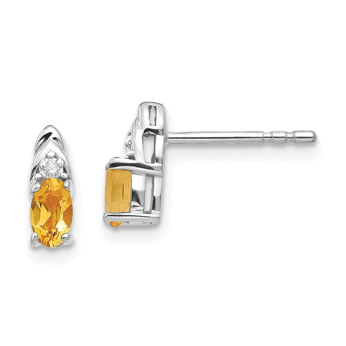 Million Charms 14k White Gold Citrine Diamond Earring, 9mm x 4mm