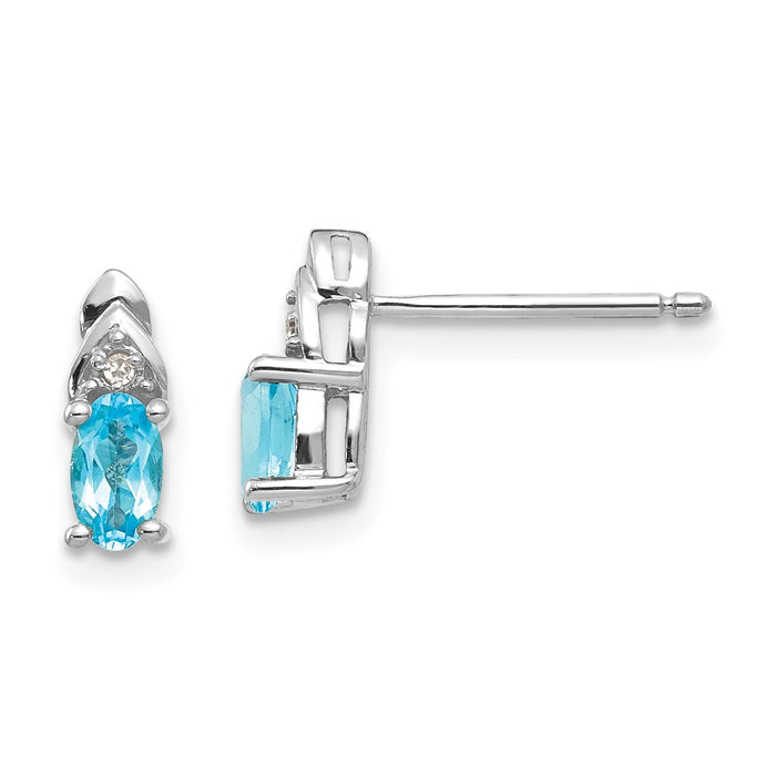 Million Charms 14k White Gold Blue Topaz Diamond Earring, 9mm x 4mm