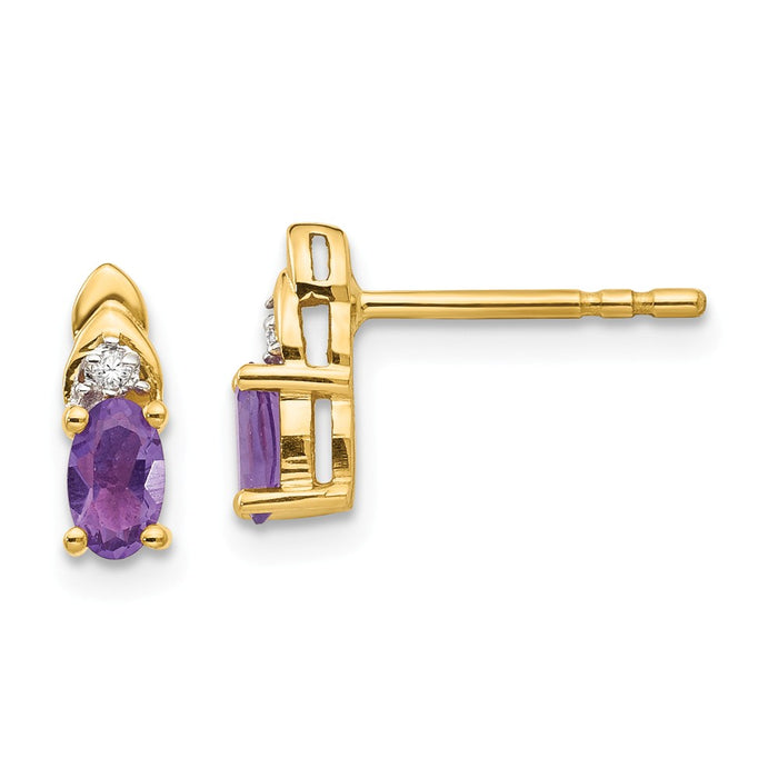 Million Charms 14k Yellow Gold Diamond & Amethyst Earrings, 9mm x 4mm