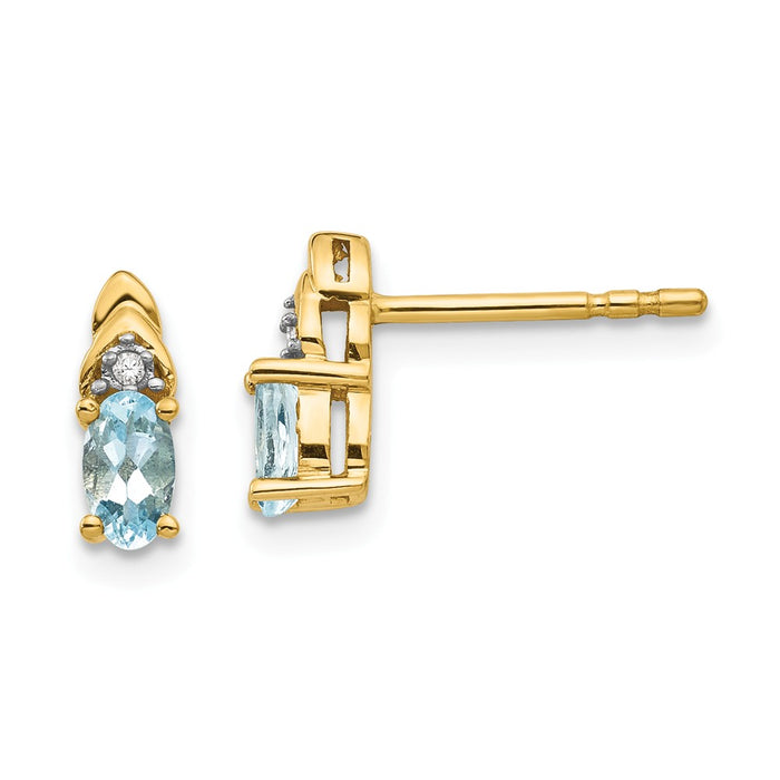 Million Charms 14k Yellow Gold Diamond & Aquamarine Earrings, 9mm x 4mm